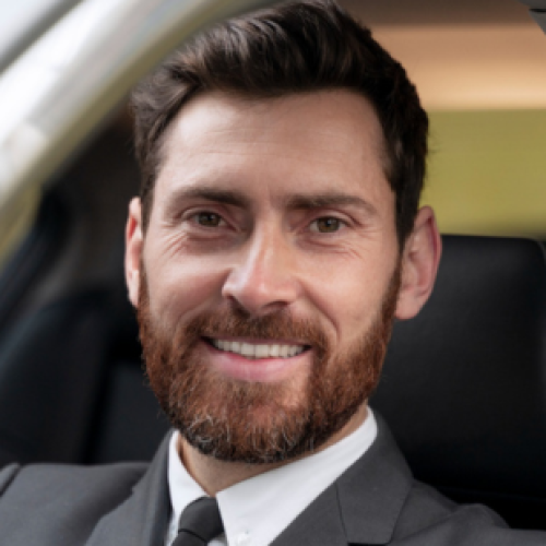 Handsome male taxi driver in costume